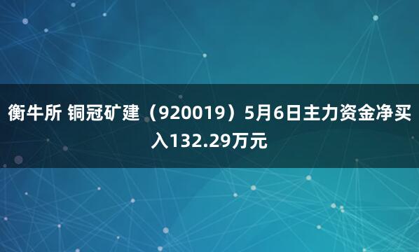衡牛所 铜冠矿建（920019）5月6日主力资金净买入132.29万元